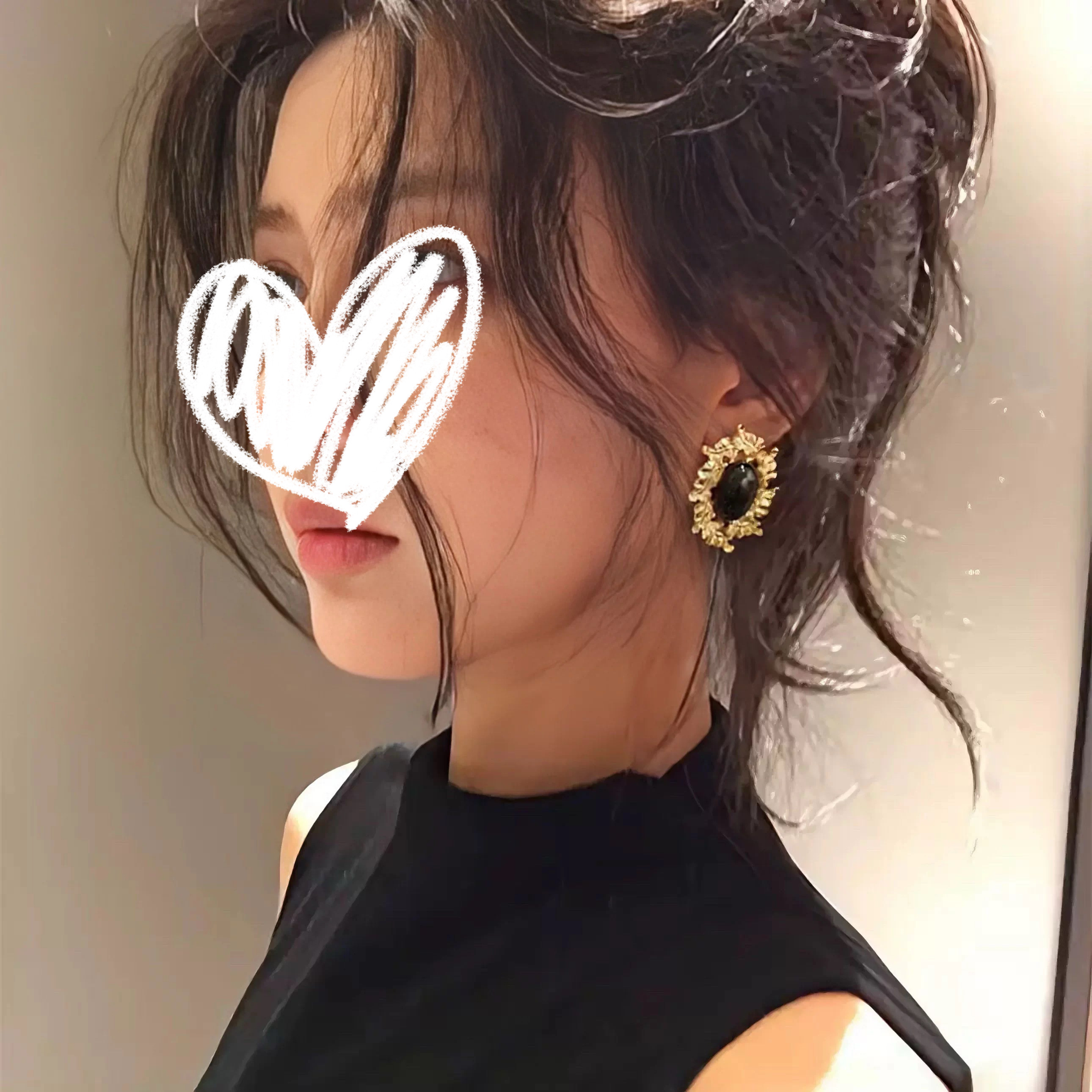 中古风黑色椭圆金属夸张耳环女高级感气质欧美复古宫廷耳钉耳饰