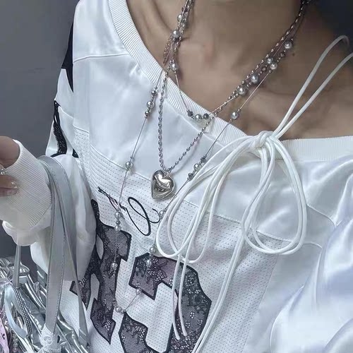 小众设计高级感灰珍珠项链长款多种戴法毛衣链气质轻奢锁骨链颈链