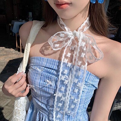 法式细窄长条丝巾女系脖高级感领巾2025新款春夏装饰蕾丝飘带腰带