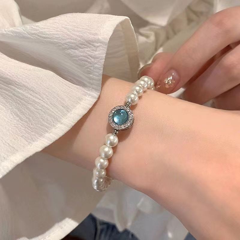 小红书同款海蓝宝仿珍珠手链女in