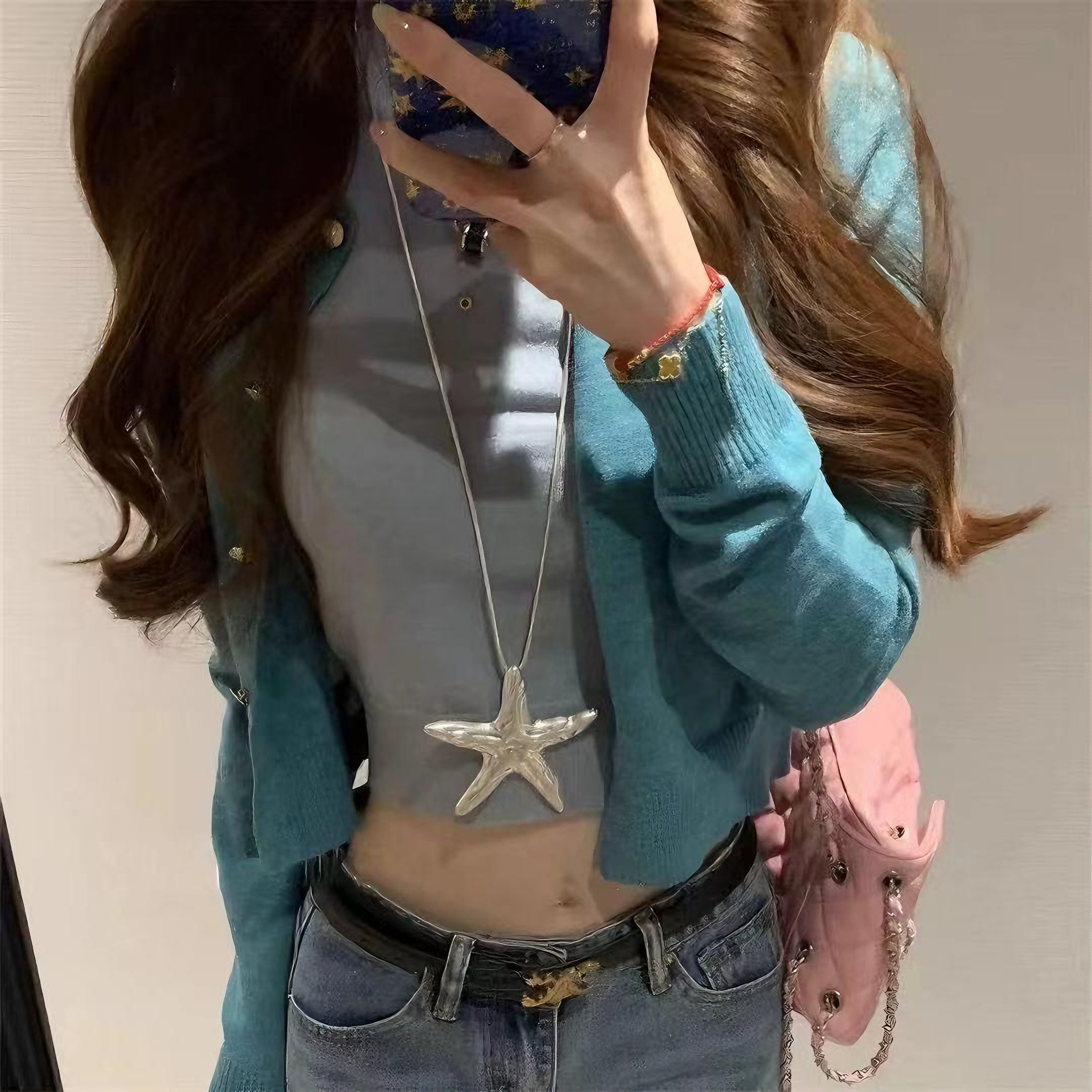 甜辣银色海星吊坠长款项链度假风叠戴夸张颈饰个性配饰新品装饰女