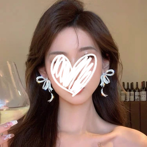 满钻飘带蝴蝶结耳钉女银针冷淡风耳环轻奢小众设计感高级感耳饰潮