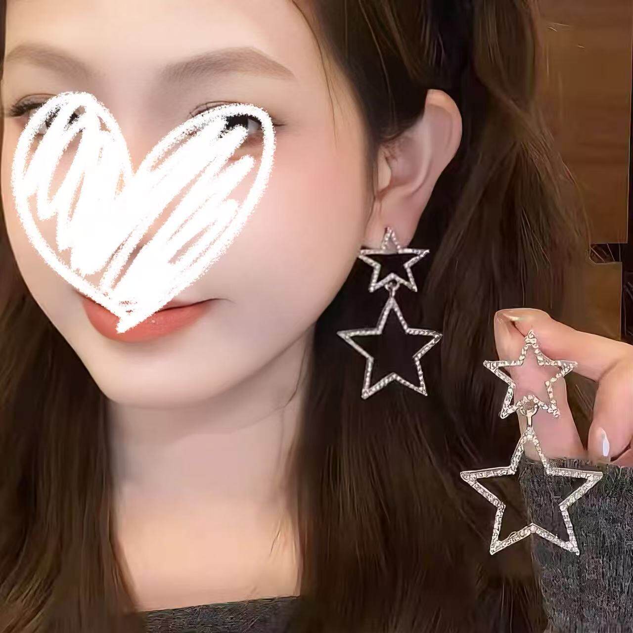 简约夸张闪钻星星耳环女ins小众设计感Y2K甜酷辣妹显脸小百搭耳饰