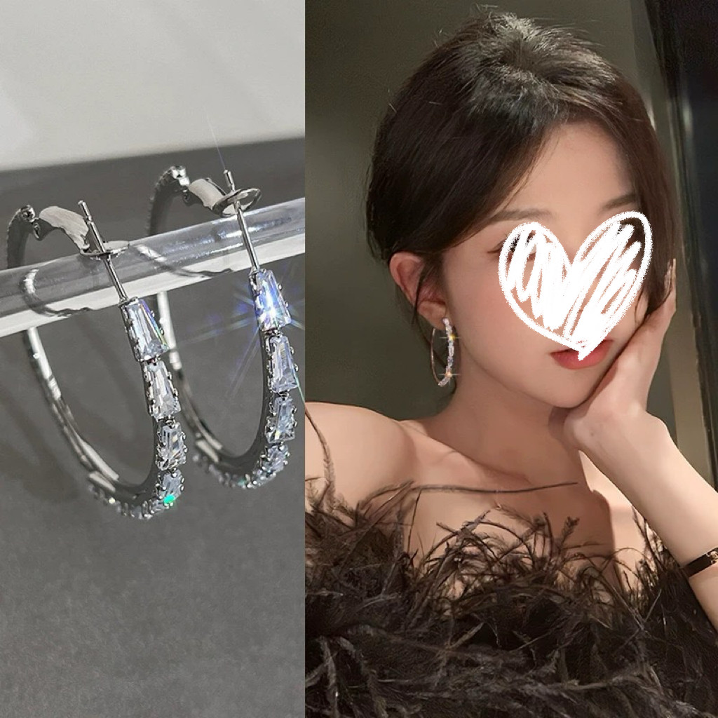 超闪满钻大耳圈耳环韩系高级感轻奢小众耳饰S925银针耳钉时尚饰品