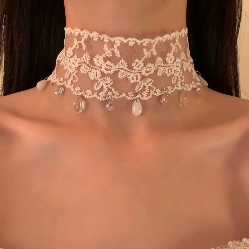 纯欲风蕾丝流苏项链女高级感choker颈带项圈万圣节锁骨链婚纱配饰
