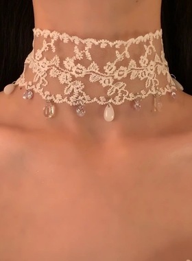纯欲风蕾丝流苏项链女高级感choker颈带项圈万圣节锁骨链婚纱配饰