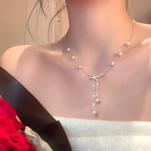 蝴蝶结珍珠流苏项链女轻奢小众颈链设计感高级锁骨链