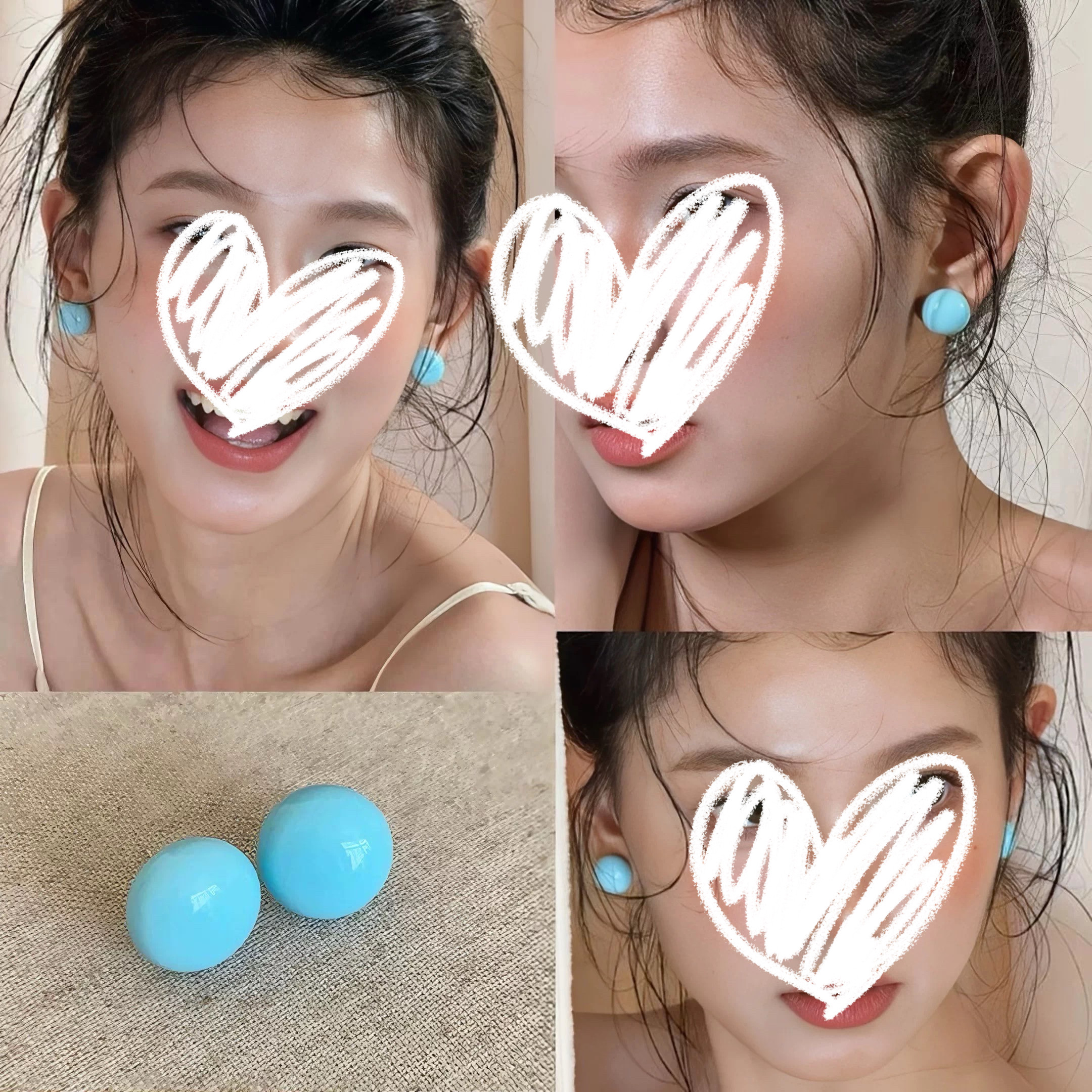 小蓝豆！韩国炫彩几何馒头珠耳钉时尚小众简约高级感网红百搭耳饰