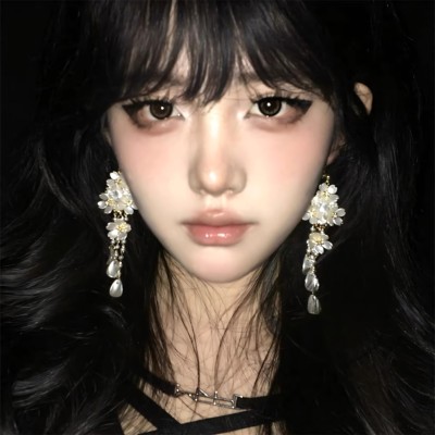 超仙白色花朵珍珠流苏耳环女法式复古轻奢高级感耳钉小众气质耳饰