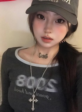 韩国小众设计bm同款银色十字架项链复古辣妹长款颈链复古朋克颈饰