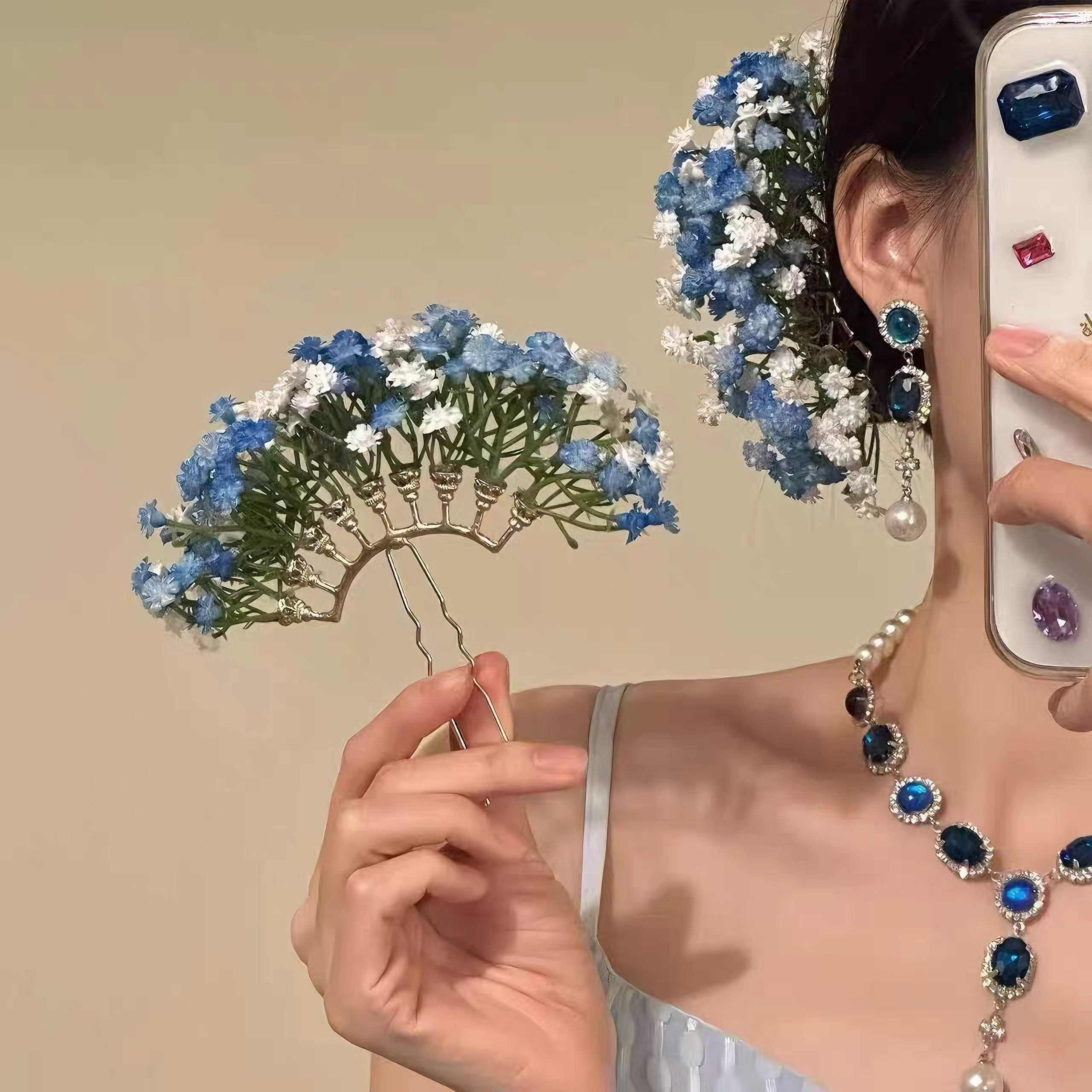 刘亦菲同款满天星花朵发夹发簪女头饰新中式发钗簪子簪花新娘发饰