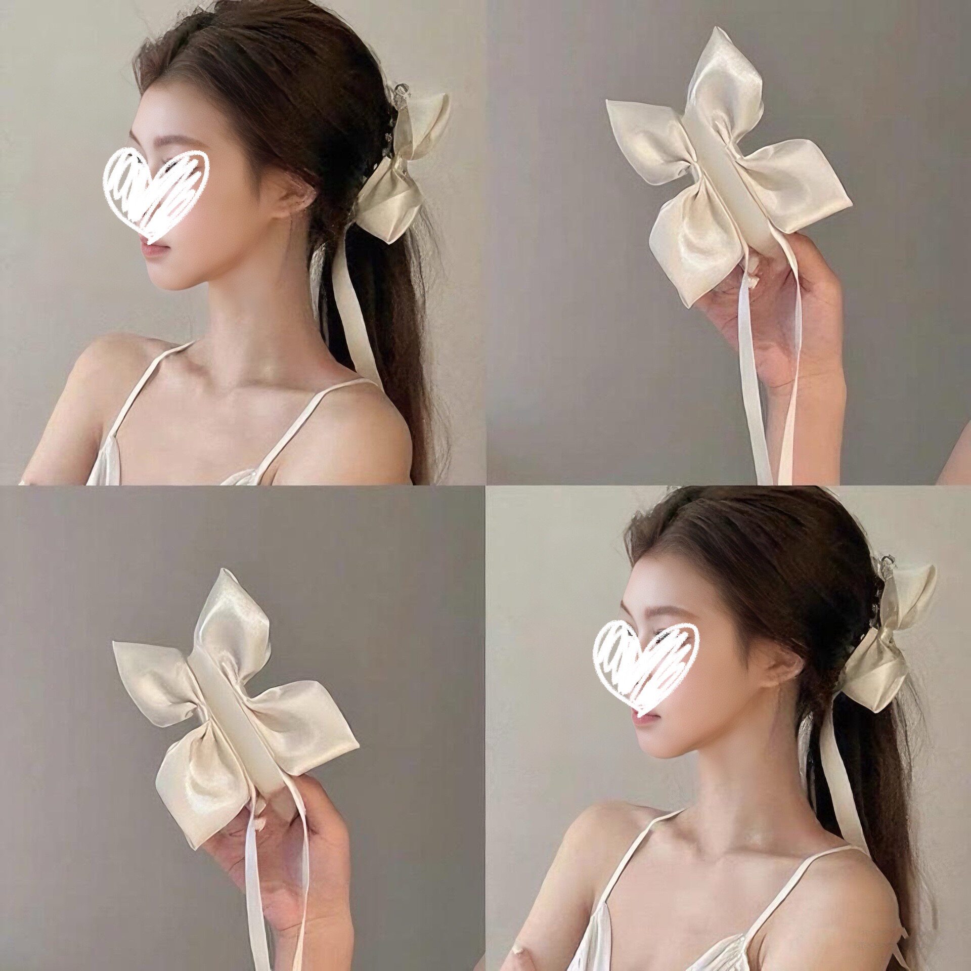 芭蕾风白色缎面蝴蝶结飘带香蕉夹抓夹发夹女大号气质公主头饰韩系