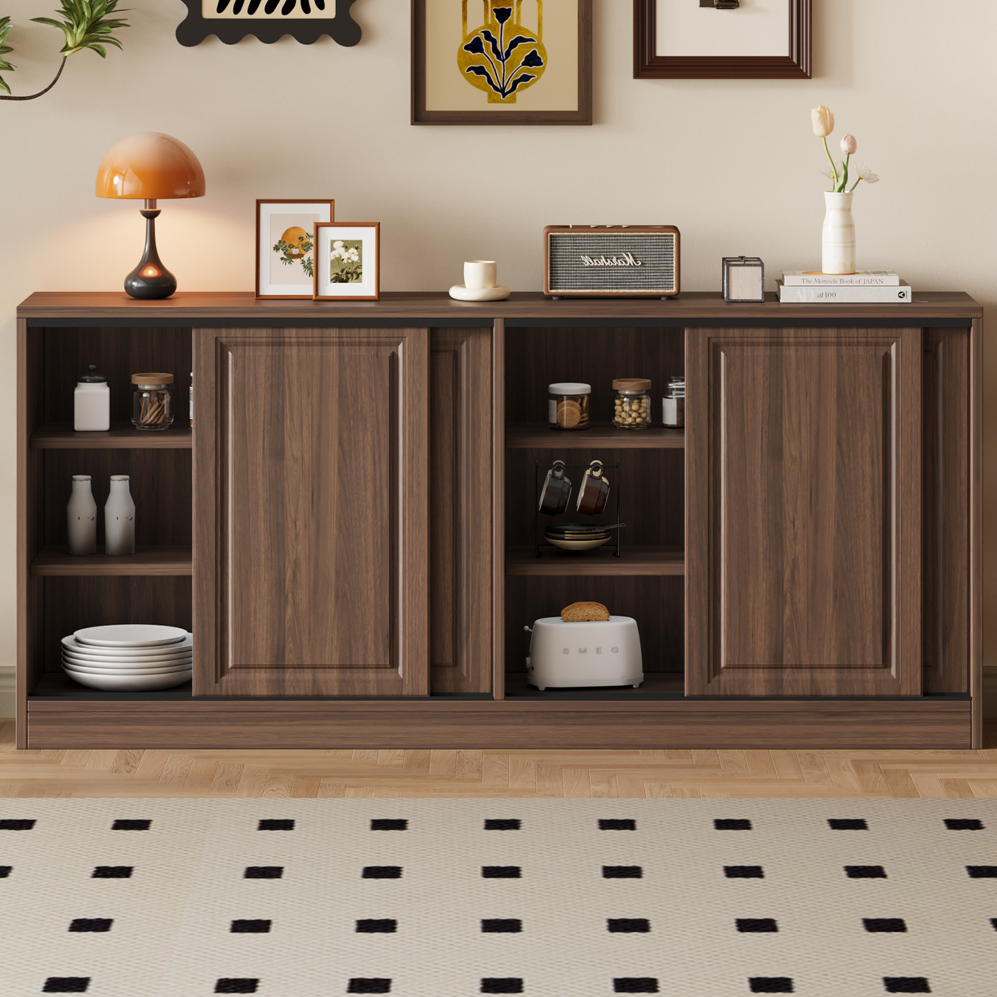 餐边柜家用客厅现代简约移门橱柜推拉门储物柜实木定制欧式玄关柜