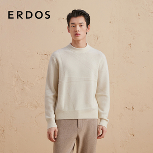 秋冬无染色白绒半高领翻花保暖针织衫 羊绒衫 男装 ERDOS