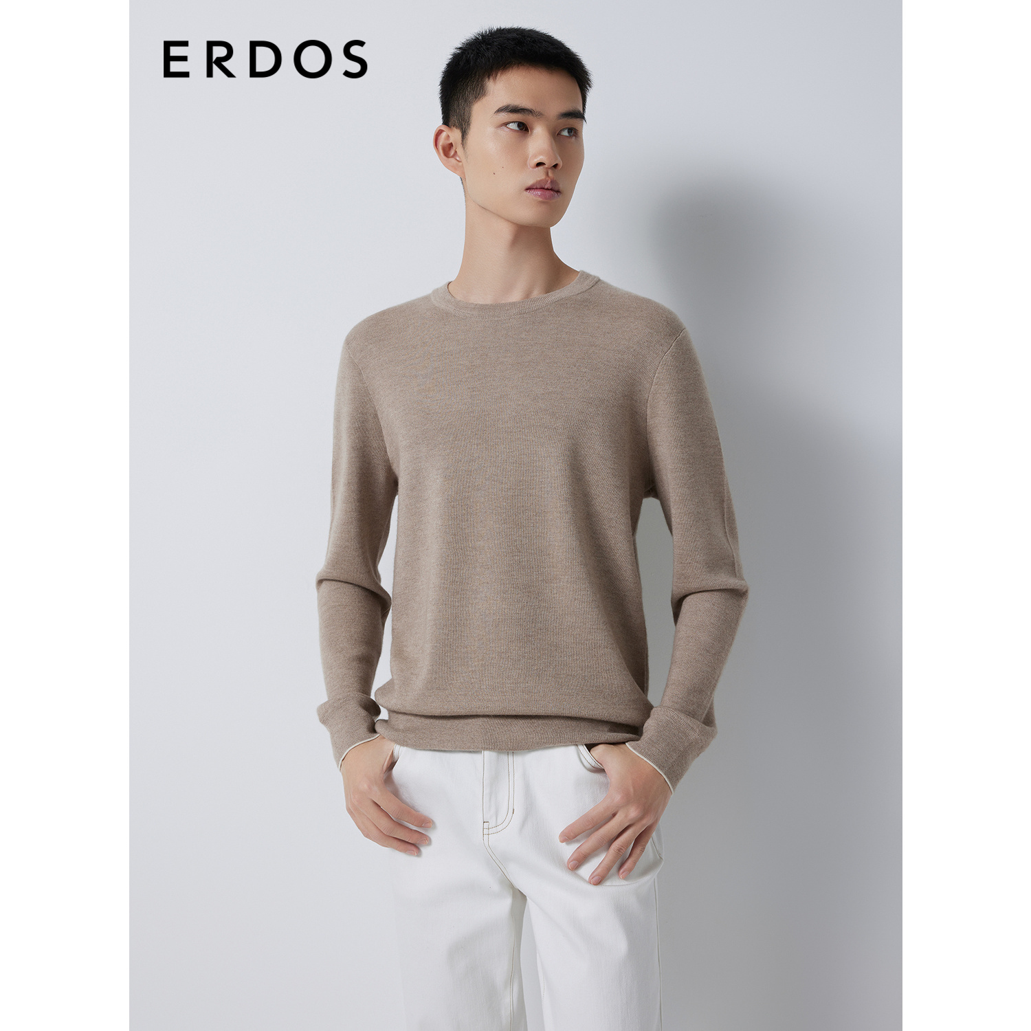 ERDOS 男装羊绒衫早秋精纺纯色修身加厚双提轻暖针织衫