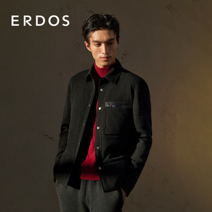 领棉服秋冬黑色毛绒莫代尔混纺短款 衬衫 商务外套 男装 ERDOS