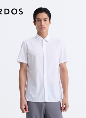 ERDOS 男装纯棉泡泡纱短袖衬衫春夏白色轻薄上衣商务休闲