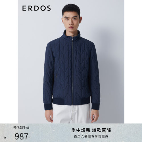 ERDOS 男装棉服秋冬藏蓝色立领短款加厚外套商务休闲通勤保暖
