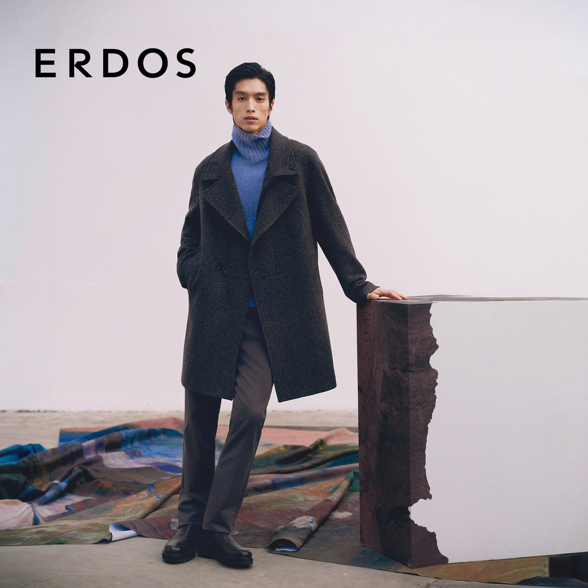 ERDOS 男装羊毛骆驼绒混纺大衣25年秋冬新品翻驳领商务毛呢外套