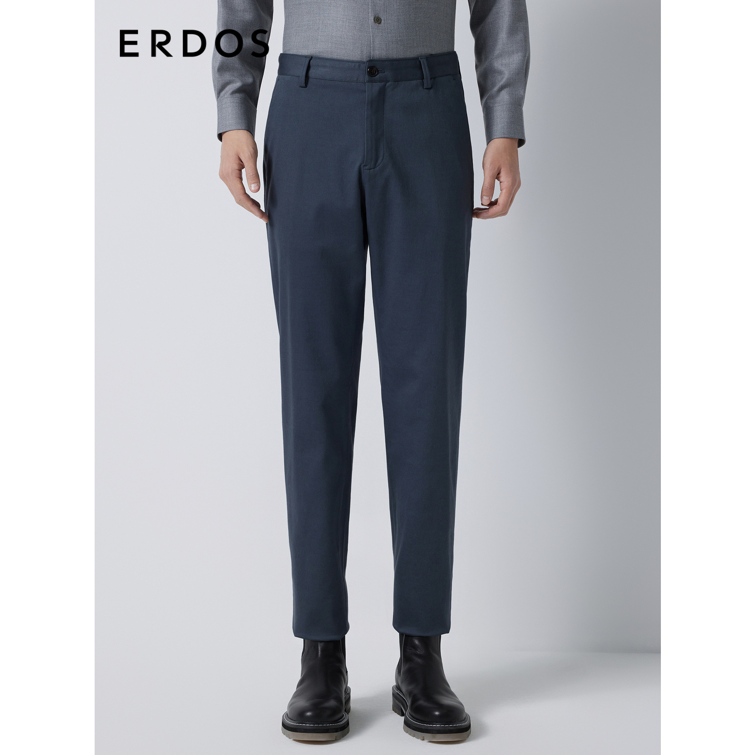 ERDOS男装长裤秋冬蓝灰色微弹直筒裤修饰腿型轻商务西裤