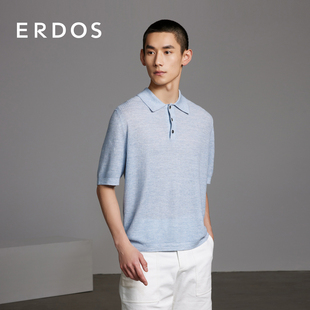 轻羊绒针织春季 男装 ERDOS 款 上衣 丝麻绒混纺POLO精纺薄款 短袖