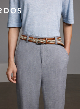 ERDOS 男装皮带春季款棕黄白色编织银扣腰带商务休闲百搭通勤