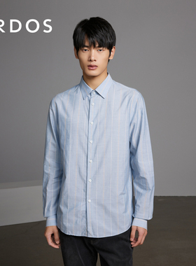 ERDOS 男装纯棉衬衫夏季款蓝色竖条纹薄款长袖上衣舒适舒适