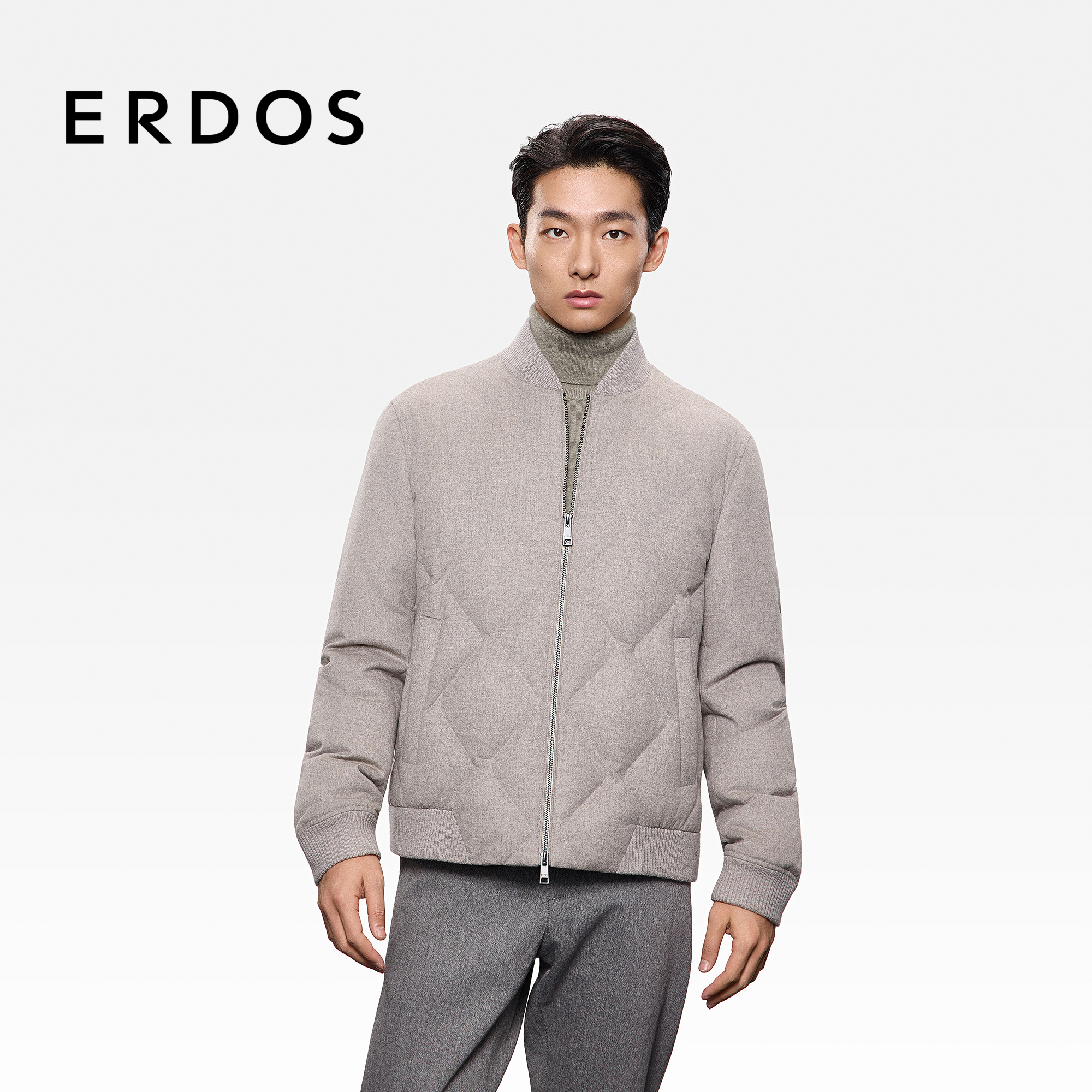 ERDOS 25年秋冬新品羊毛混纺羽绒服白鹅绒含量90%棒球领厚外套