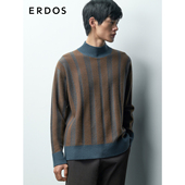 宽松微弹针织衫 ERDOS 秋冬半高领拼色翻花厚款 羊绒衫 男装