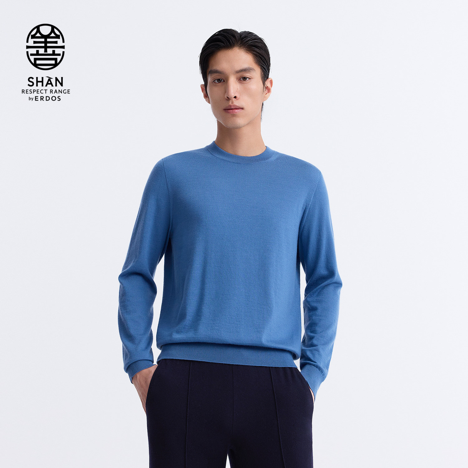 ERDOS 男装羊绒衫25年新品精纺圆领纯色轻暖针织衫商务休闲