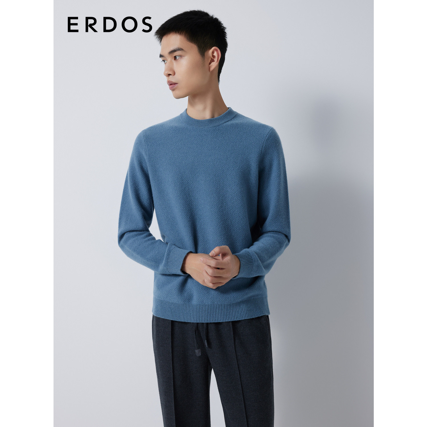 ERDOS 男装羊绒衫早秋圆领纯色翻花微弹厚款百搭针织衫,男装,羊绒套衫,淘宝优惠券,粉丝福利购,淘宝优惠卷
