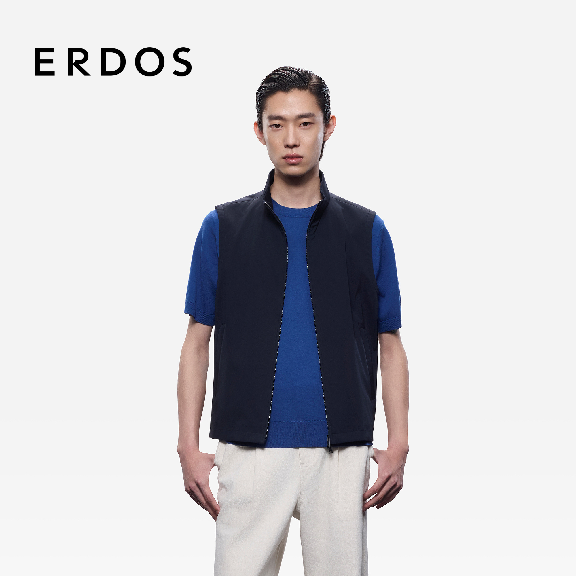 ERDOS 男装25年秋冬新品桑蚕丝混纺商务休闲男拉链立领马甲