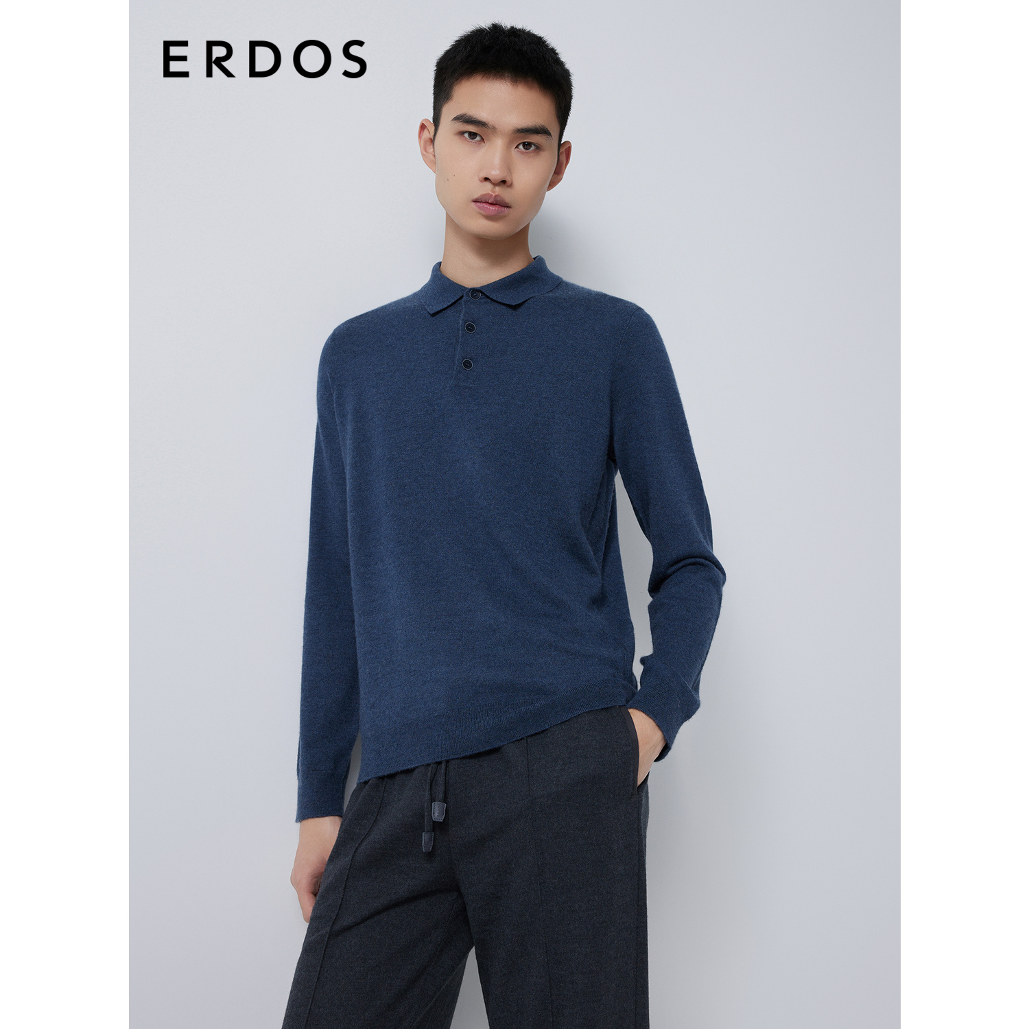 ERDOS 男装羊绒衫早秋精纺纯色polo领轻暖针织衫商务休闲