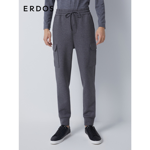 男装 饰长裤 高棉休闲裤 外侧口袋装 秋冬深灰系带束腿裤 ERDOS
