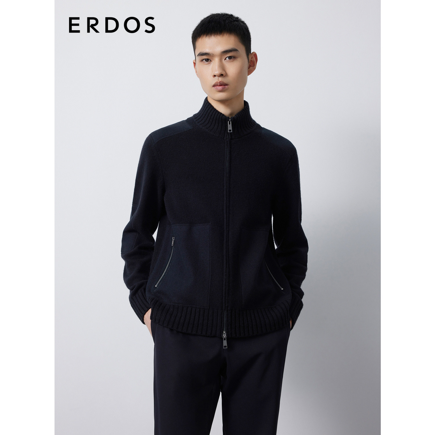 ERDOS 男装羊毛绒混纺外套秋冬黑色半高领厚款开衫休闲舒适,男装,针织衫/毛衣,淘宝优惠券,粉丝福利购,淘宝优惠卷