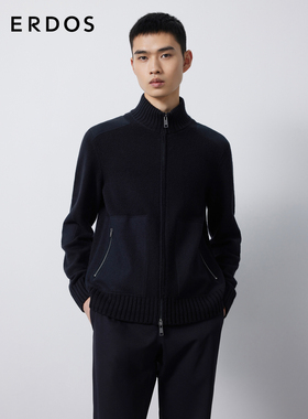 ERDOS 男装羊毛绒混纺外套秋冬黑色半高领厚款开衫休闲舒适