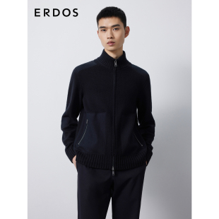 开衫 羊毛绒混纺外套秋冬黑色半高领厚款 休闲舒适 男装 ERDOS