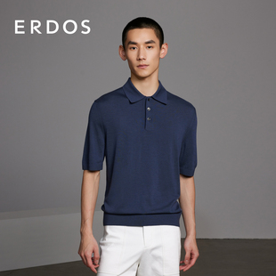 蓝色翻领薄款 春季 款 上衣 有弹力短袖 男装 ERDOS 纯羊毛POLO衫