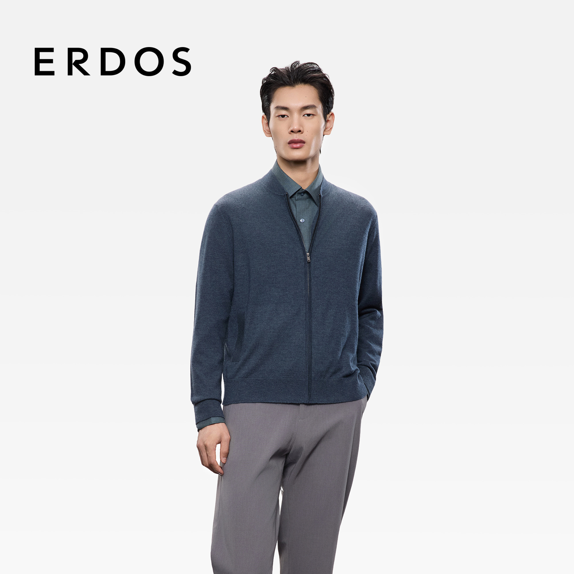 【精纺】ERDOS 男装纯羊绒开衫25年秋冬新品棒球领夹克版宽松外套