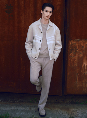 【善系列】ERDOS 男装羊绒外套秋冬浅鸽灰西装领短款夹克大衣