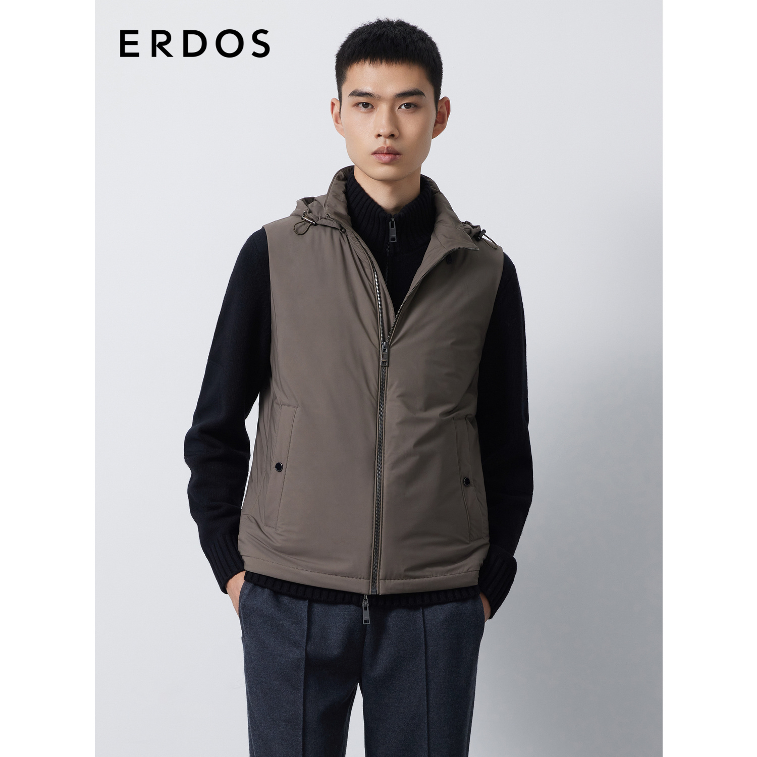 Erdos男装厚款棉服马甲