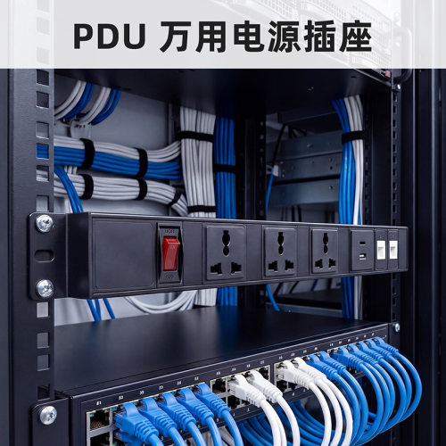 PDU工业机柜排插万用多功能插座 机房电源分配器2CAT6A带网络接口