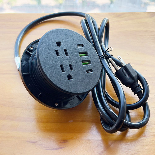 外贸美标圆形暗装桌面插座USB20W快充嵌入式美规办公电脑桌