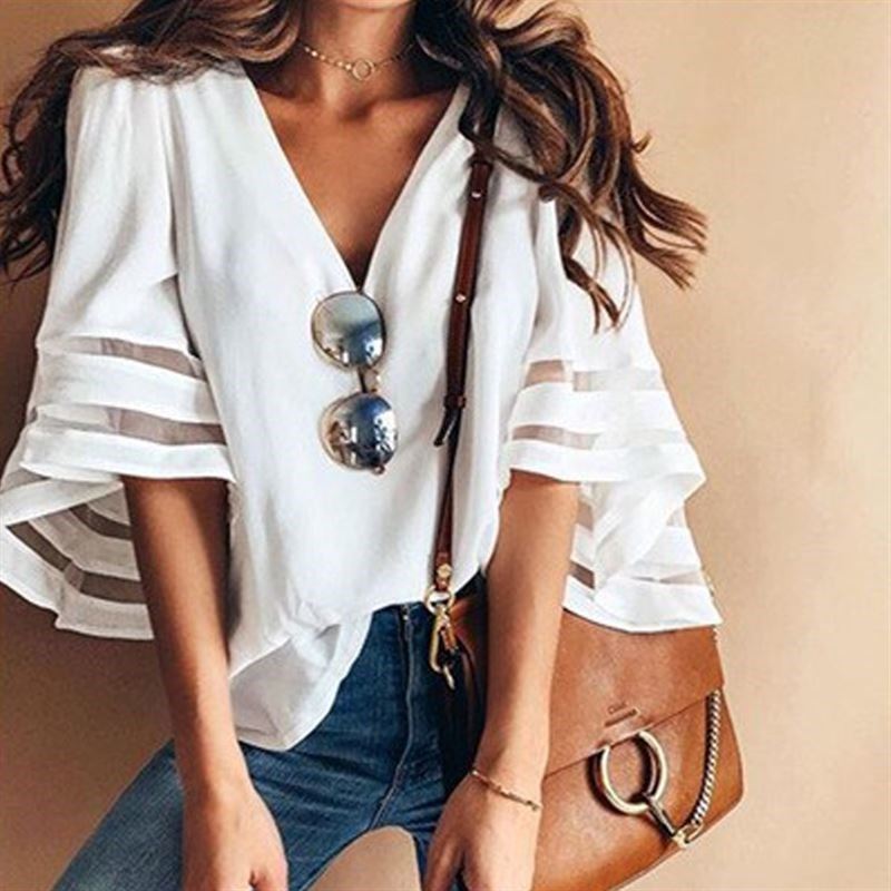 women summer clothes blouse horn sleeve T-shirt plus size-封面