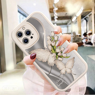 适用苹果15手机壳新款14plus高级13郁金香蝴蝶14专用13散热12硅胶11promax全包iphonexr防摔8带挂绳7保护套6s