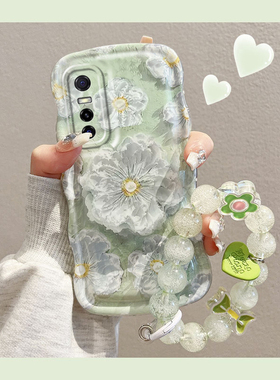 适用vivos7e手机壳绿色油画花朵vivos7e活力版硅胶防摔透明可爱女网红ins小清新镜头全包新款潮