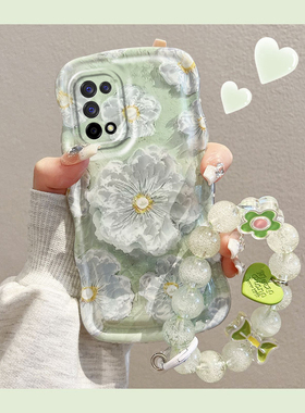 适用realmeq2手机壳绿色油画花朵realmeq2硅胶防摔透明可爱女网红ins小清新镜头全包新款潮