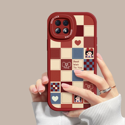 适用OPPOA72手机壳格子公主OPPO53新款硅胶防摔小羊皮高级感可爱女网红全包潮