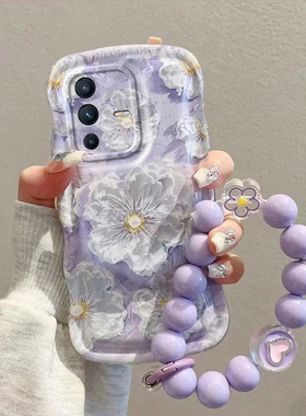 适用vivos12手机壳紫色油画花朵vivos12pro硅胶防摔透明可爱女网红ins小清新镜头全包新款潮