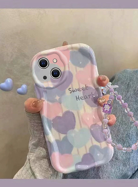 适用苹果15promax手机壳iPhone14小清新plus紫色爱心13手机套新款12pro小众高级11pro网红女14爆款78手链xr